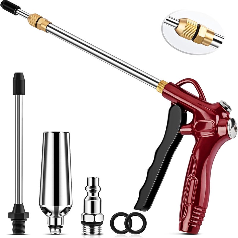 EVOULTES High Flow Air Blow Gun with Adjustable 8-14 Inch Extension, Upgraded Red Air Nozzle Blower w/Powerful Venturi Nozzle & 1/4'' Standard Quick Plug, Dust Cleaning Gun for Air Compressor Accessories - Image 1